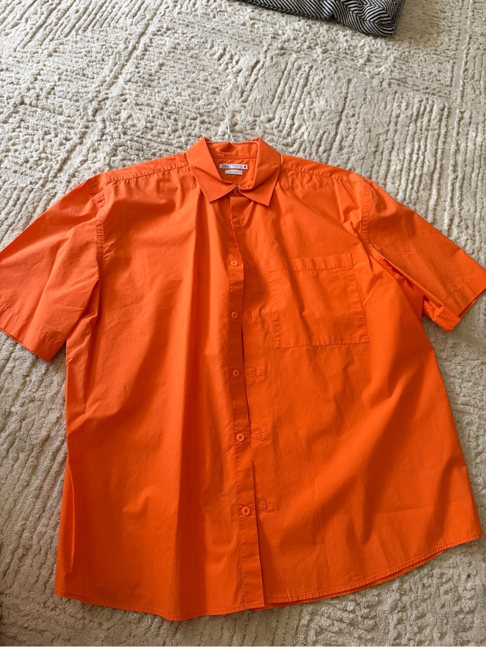 Zara Men's Short-Sleeve Bright Orange Button-Down Shirt